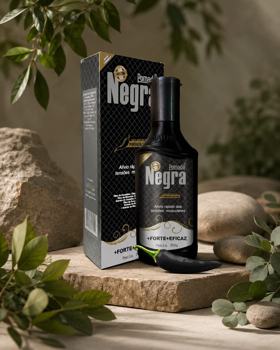 Pomada Negra Natubio, creme de massagem corporal